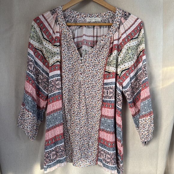 Makers Market Tops - Farmers Market by One World Boho Printed Scoop Neck Flowy Long Sleeve Blouse 1XL